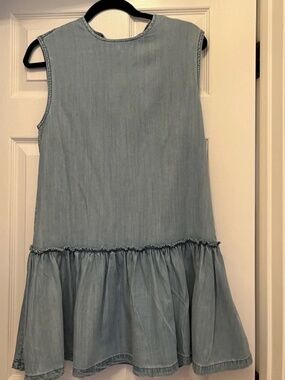 AllSaints Chambray Tencel Drop Waist Ruffle Mini Dress Sleeveless Size S